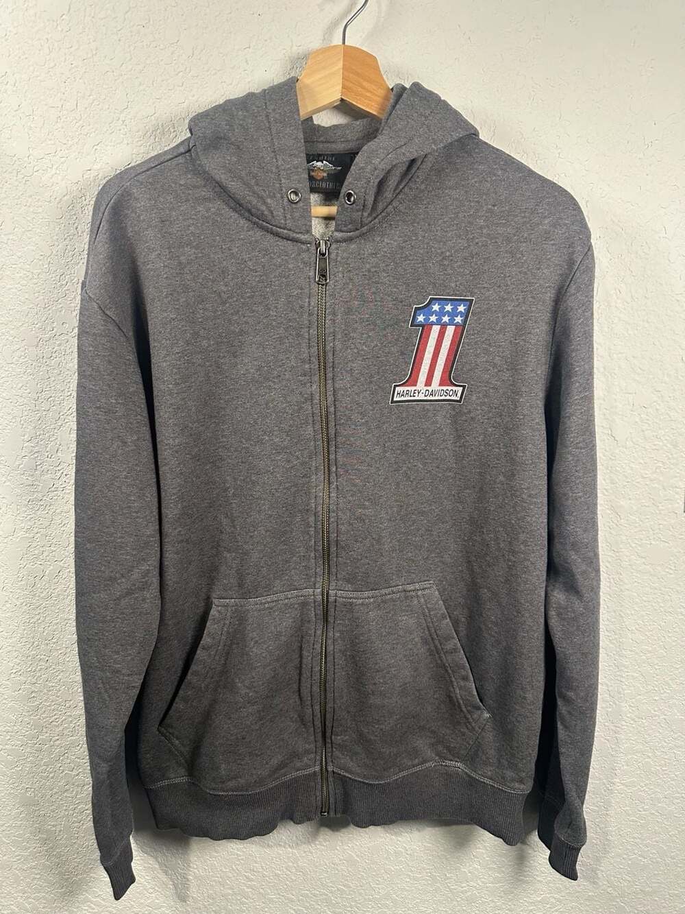 Harley-Davidson Number 1 Flag Zip Up Hoodie Gray Size M